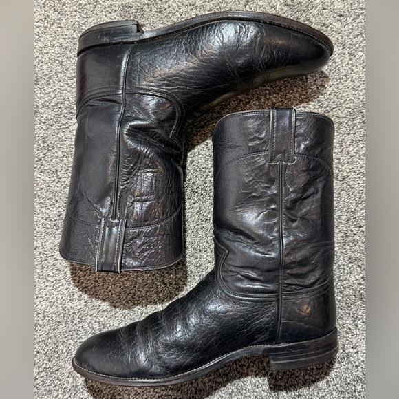 Vintage Justin Boots Men's 3187 Soft Bullhide Leather Roper Boots Size 10 D USA - Picture 6 of 16